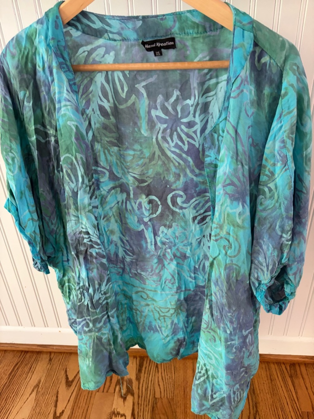 Lightweight Teal Floral Open-Front Swim Coverup